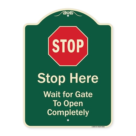 Signmission Designer Series-Stop Wait For Gate To Open Completely With Symbol, 24" x 18", G-1824-9883 A-DES-G-1824-9883